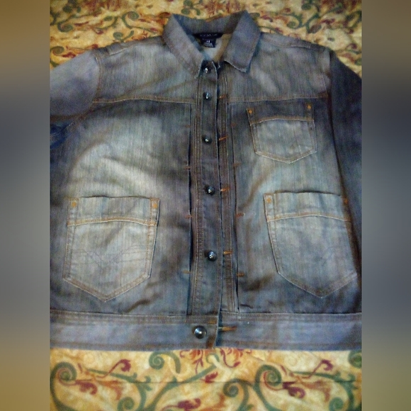 Rocawear Stone Washed Denim Jacket Coat Men's Size 44 Gray - Picture 4 of 16